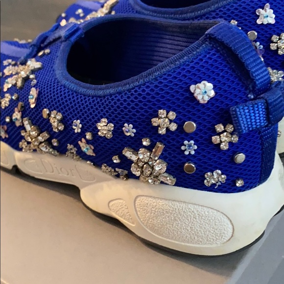 Dior Fusion Blue Crystal Embroidered Sneakers 37 - Picture 3 of 8